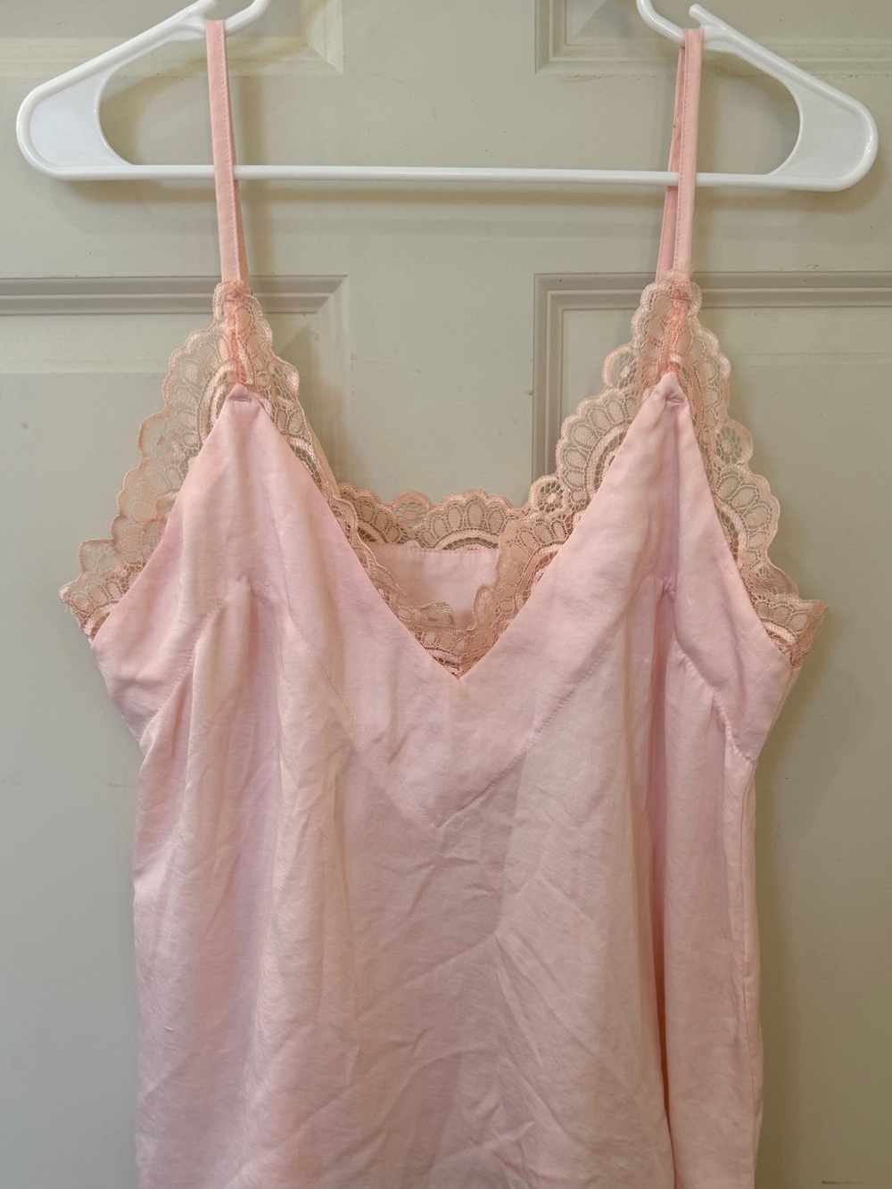 Delicate Lace-Trim Pink Satin Camisole